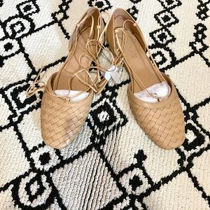 Brand New Madewell Celina Lace-Up Flat in Woven Leather